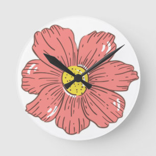 Horloge Ronde Fleur rouge