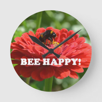 Horloge Ronde Fleur rouge d'Abee Happy