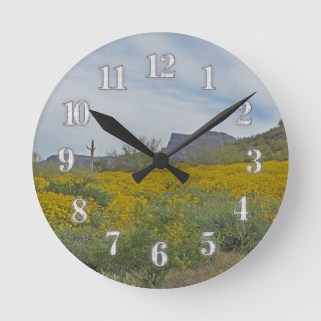 Horloge Ronde Fleur sauvage Arizona Désert Fleur Jaune Sud-Ouest (Recto)