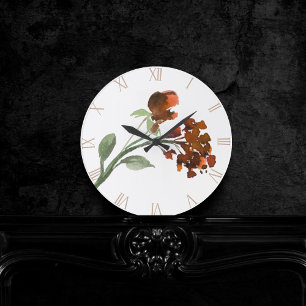 Horloge Ronde Fleur sauvage   Terre cuite Orange Fleurs Bohème