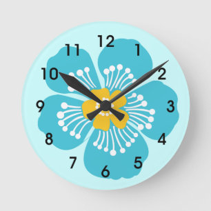 Horloge Ronde Fleur tropicale bleue