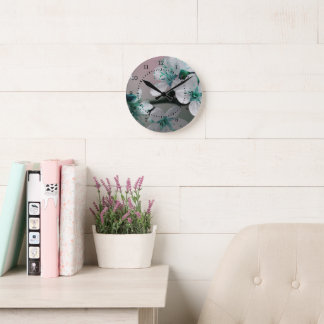 Horloge Ronde Fleur Turquoise rustique contemporaine