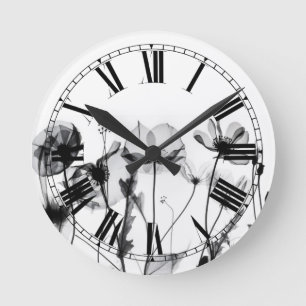 Horloge Ronde Fleurs aux rayons X N&B
