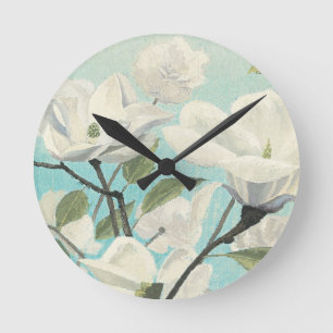 Horloge Ronde Fleurs blanches des sud
