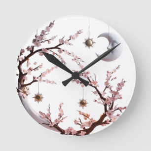Horloge Ronde Fleurs de cerisier clair de lune - Élégant artiste