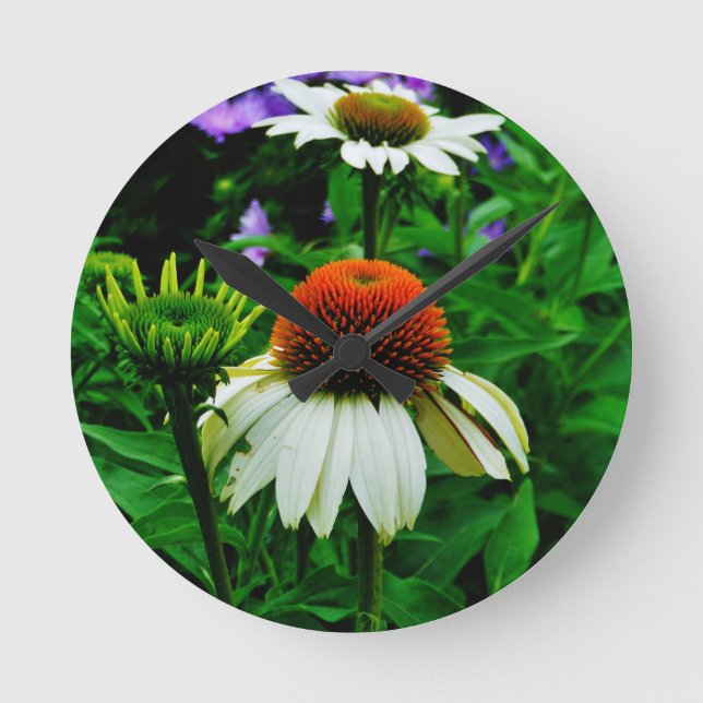 Horloge Ronde Fleurs de cônes blanches et orange (Recto)