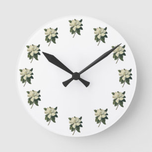 Horloge Ronde Fleurs de fleurs vintages de Magnolia Blanche en f