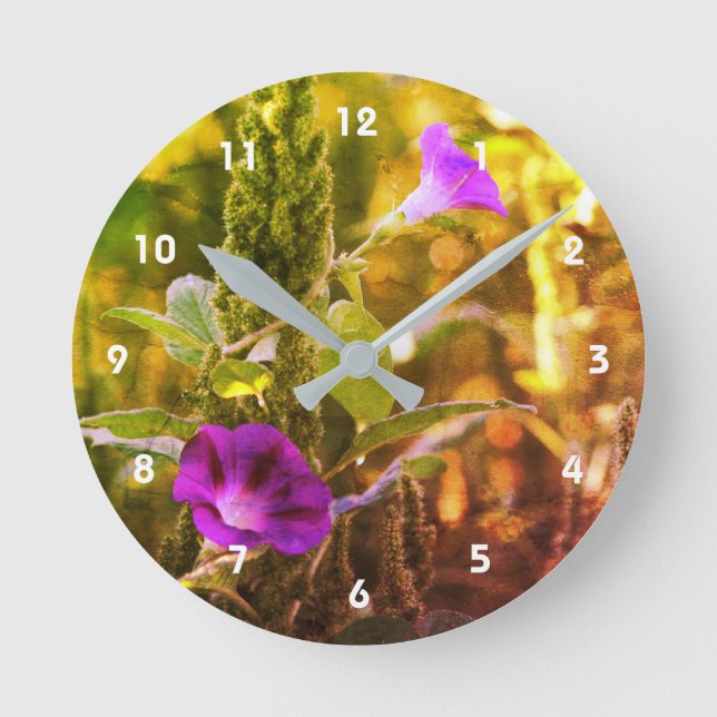 Horloge Ronde Fleurs de gloire violet sauvage du matin Abstrait  (Recto)