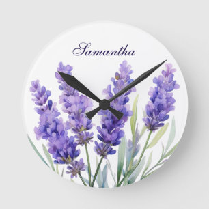 Horloge Ronde Fleurs de lavande à l'aquarelle