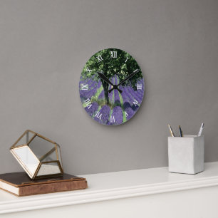 Horloge Ronde Fleurs de lavande violette Olive Trees Art Peintur
