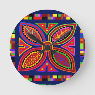 Horloge Ronde Fleurs de Mola indienne Kuna