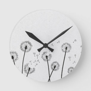 Horloge Ronde Fleurs de pissenlits Pappus Spores Gris