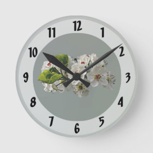 Horloge Ronde Fleurs de poirier blanc en fleurs