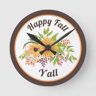 Horloge Ronde Fleurs de soleil et baies d'aquarelle Bonne chute 