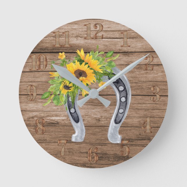 Horloge Ronde Fleurs de soleil rustiques Horseshoe Charme Southe (Recto)