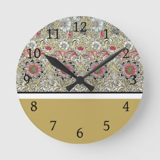 Horloge Ronde Fleurs de William Morris Rouge Jaune noir
