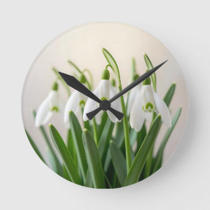 Horloge Ronde Fleurs délicates de perce-neige de printemps