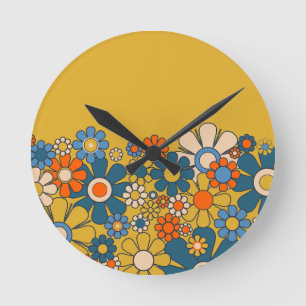 Horloge Ronde Fleurs esthétiques rétro vintage groovy