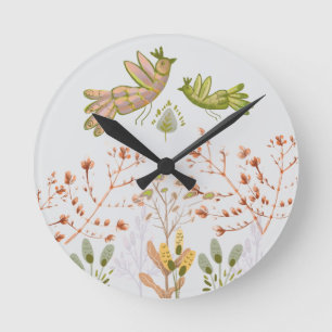 Horloge Ronde fleurs et oiseaux