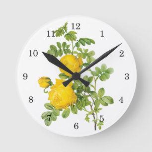 Horloge Ronde Fleurs Florales Vintage, Roses Jaunes par Redoute