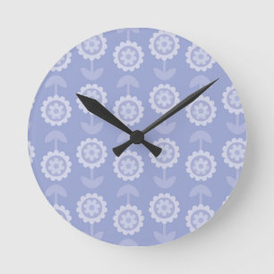 Horloge Ronde Fleurs florales violettes d'art motif Abstrait