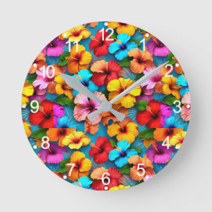 Horloge Ronde Fleurs multicolores florales Motif-36355