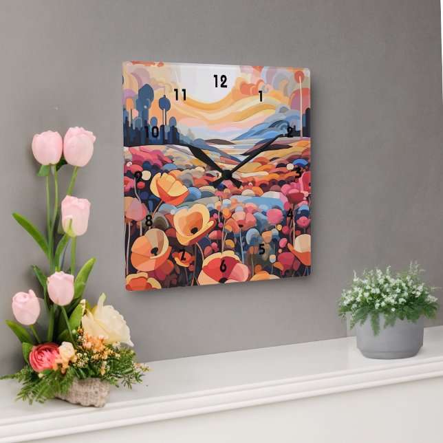 Horloge Ronde Fleurs rétro Abstraites (Créateur téléchargé)