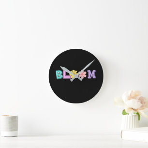 Horloge Ronde Fleurs Rétro Blooms Pastel
