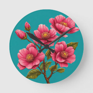 Horloge Ronde Fleurs roses