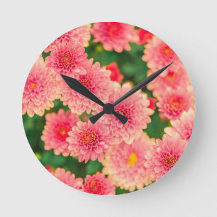 Horloge Ronde Fleurs roses brillantes