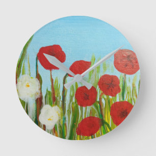 Horloge Ronde Fleurs sauvages pavots et marguerites