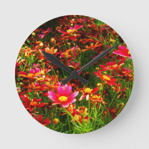 Horloge Ronde Fleurs sauvages rose et jaune pâle