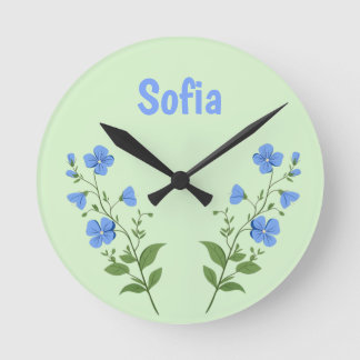 Horloge Ronde Floral daisy modern personalized cute elegant blue