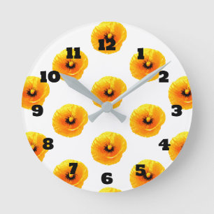 Horloge Ronde Floral Gold Jaune Pavot Fleurs Filles Garçons Pépi
