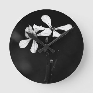 Horloge Ronde floral noir et blanc minimal