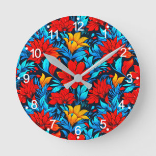 Horloge Ronde Floral Rouge jaune Fleurs Motif-13075