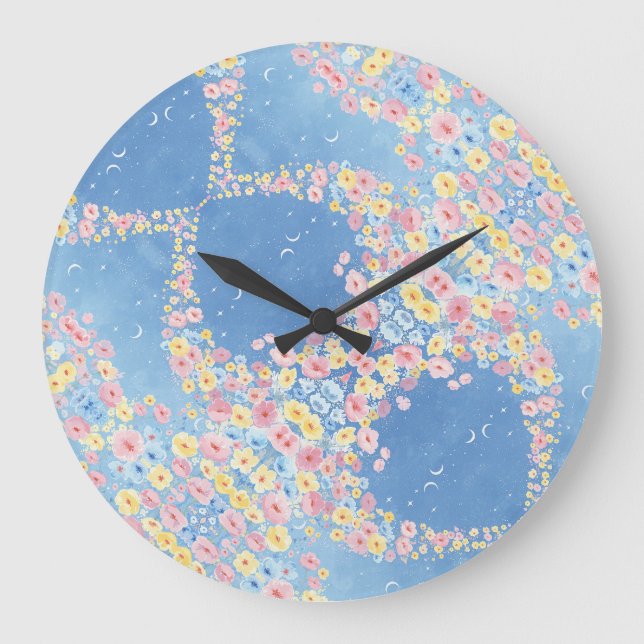 Horloge ronde florale bleue (Recto)