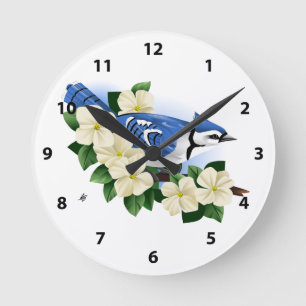 Horloge Ronde Flore de Bluejay et de Dogwood