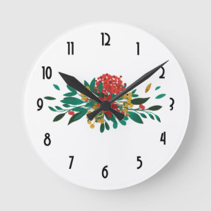 Horloge Ronde Flore moderne rouge vert et or Noël