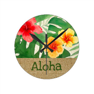 Horloge Ronde Flore tropicale vif de Luana Watercolor 