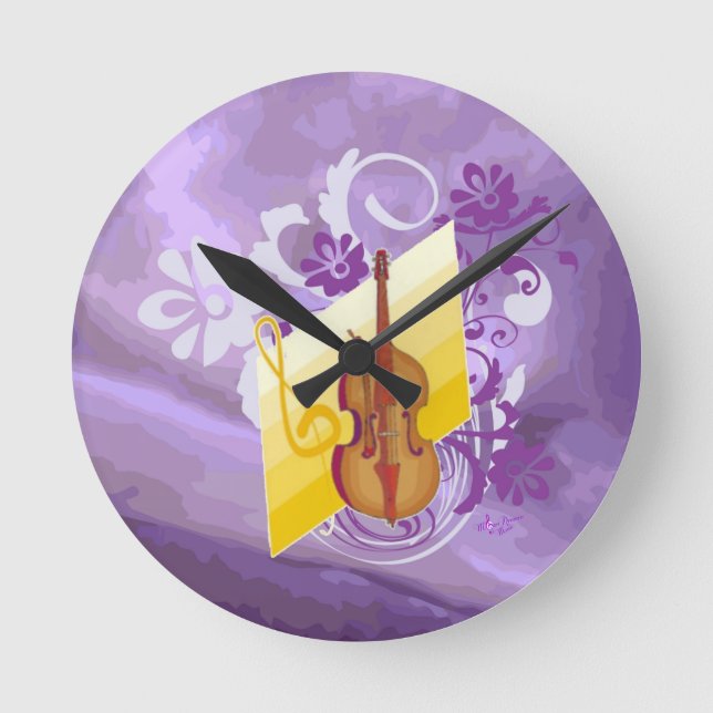 Horloge Ronde Flore Violet Violet Moyenne Arrondi À Mur (Recto)