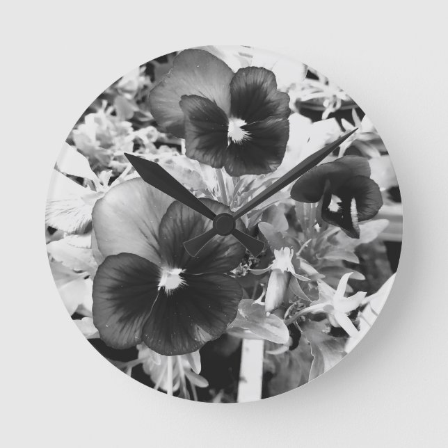Horloge Ronde Floride Nature Photo Artistique Monochrome Pansy (Recto)