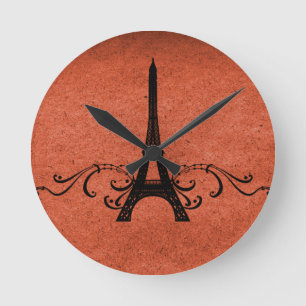 Horloge Ronde Flourish vintage orange de Français
