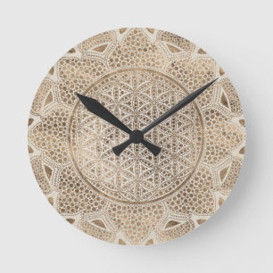 Horloge Ronde Flower of Life in Lotus Dot Art pastel golds