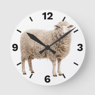 Horloge Ronde Fluffy Sheep Farm Animal Countryside Rustic Decor