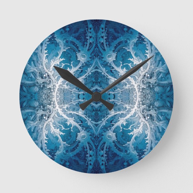 Horloge Ronde Flux cosmique sacré - Symétrie argent bleu (Recto)