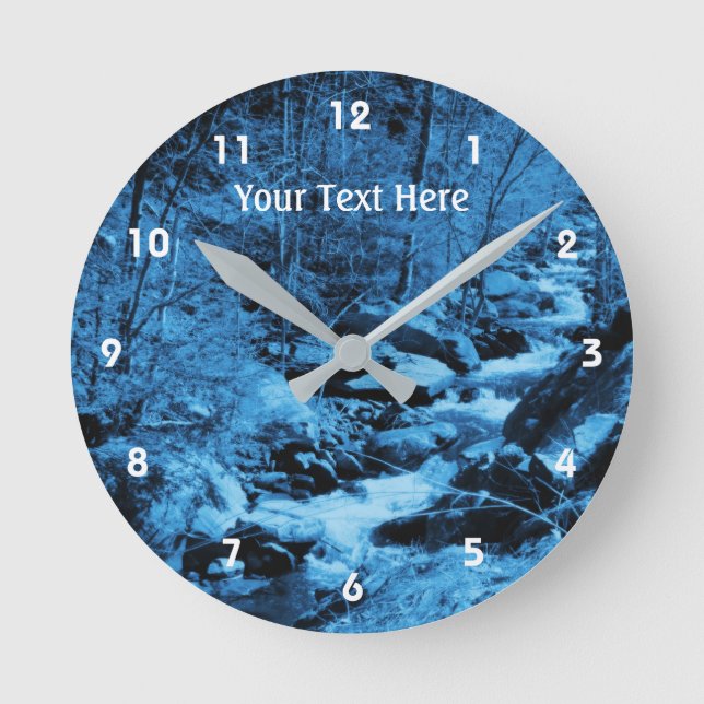 Horloge Ronde Flux De Pays Bouillonnant Dans Les teintes Bleues (Recto)