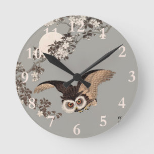 Horloge Ronde Flying Owl Art japonais Vintage par Shōson