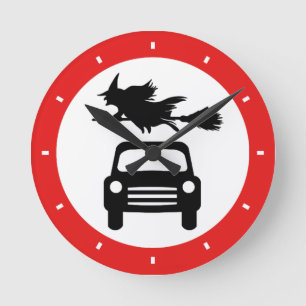 Horloge Ronde Flying Witch Road Sign Clock
