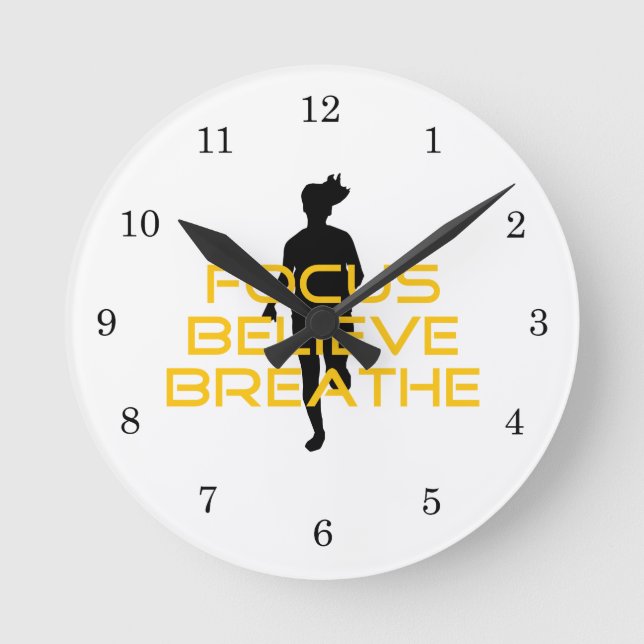 Horloge Ronde Focus Croire Respirer Jaune Courir Fitness (Recto)